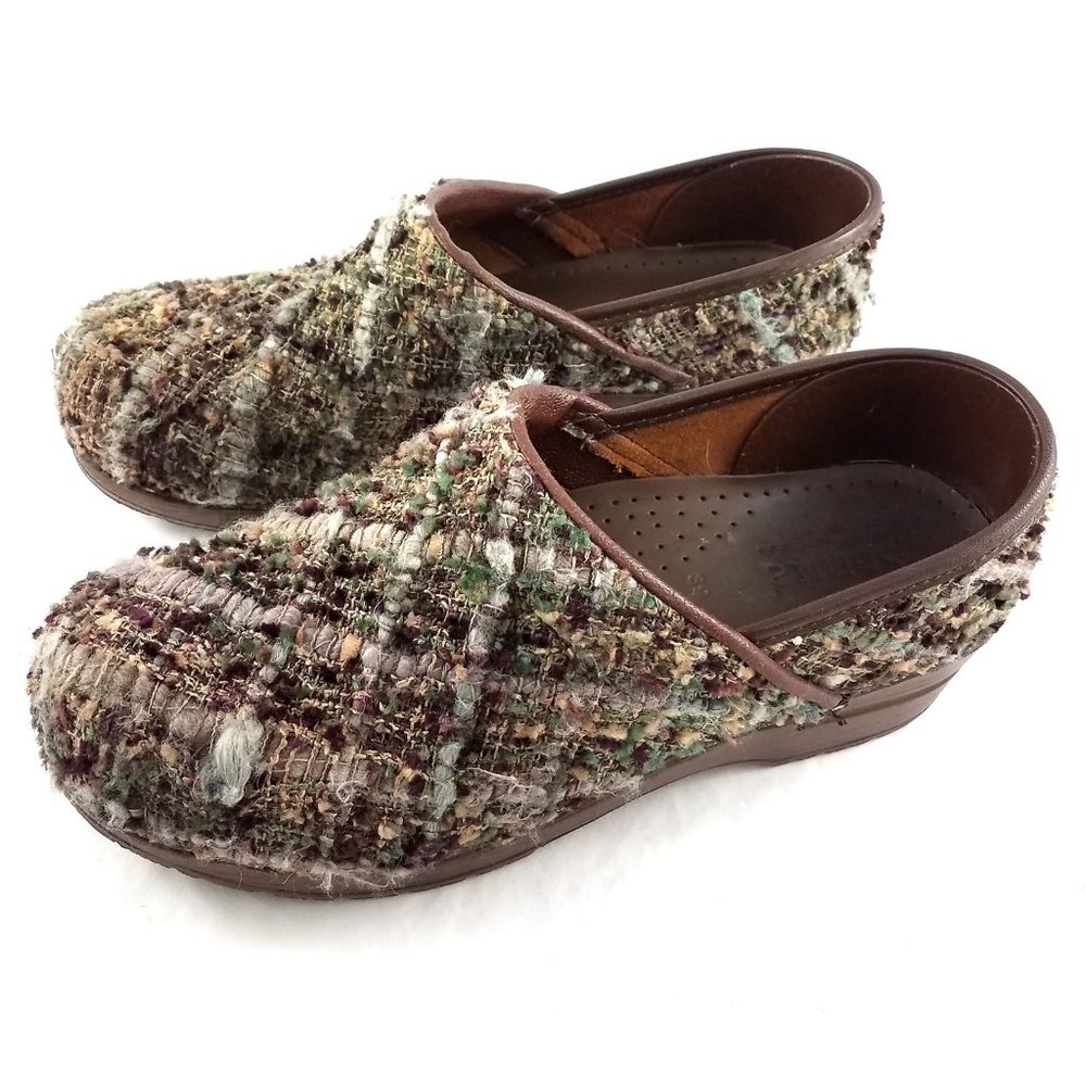 Sanita Brown Beige Earthtone Textile Clogs